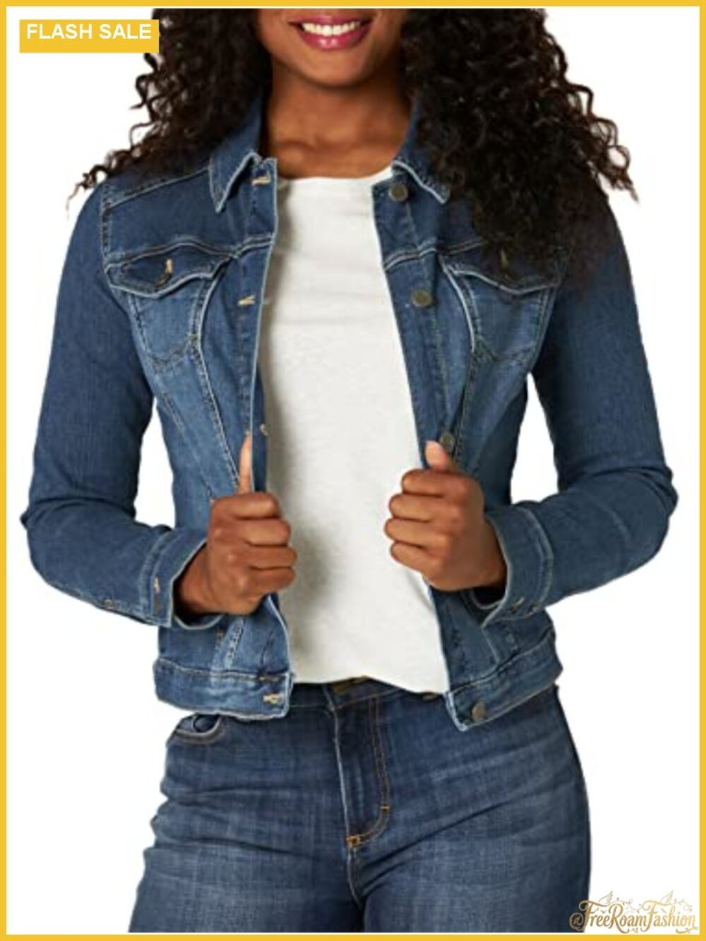 Women's Classic Fit Stretch Denim Jacket with Button Flap Pockets